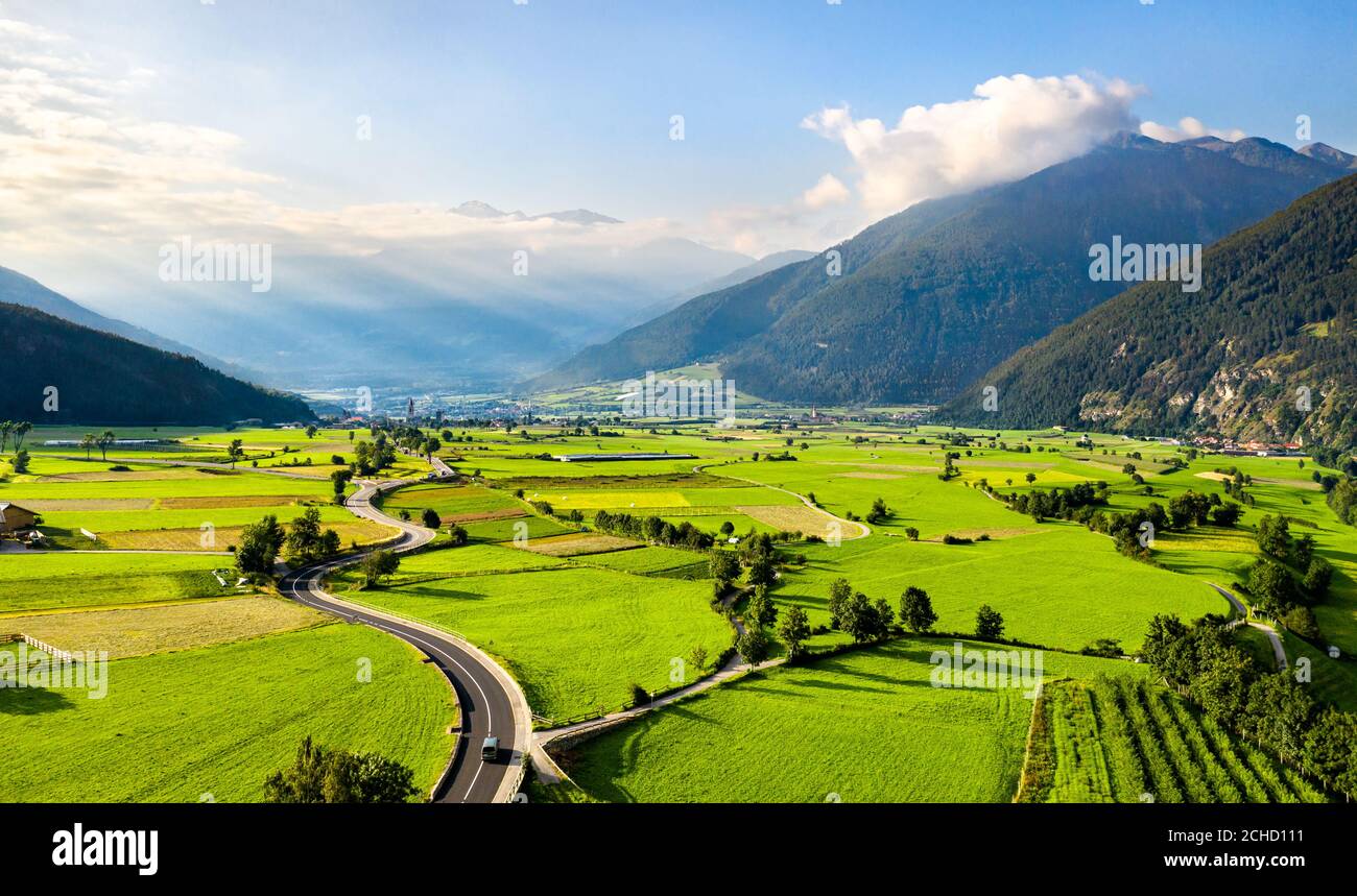 Aerial view of the Vinschgau Valley in South Tyrol, Italy Stock Photo