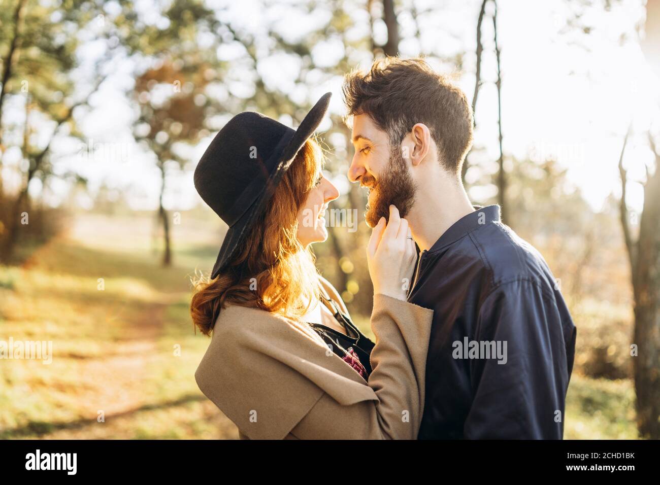 Happy young romantic couple spend time together outdoor Stock Photo - Alamy