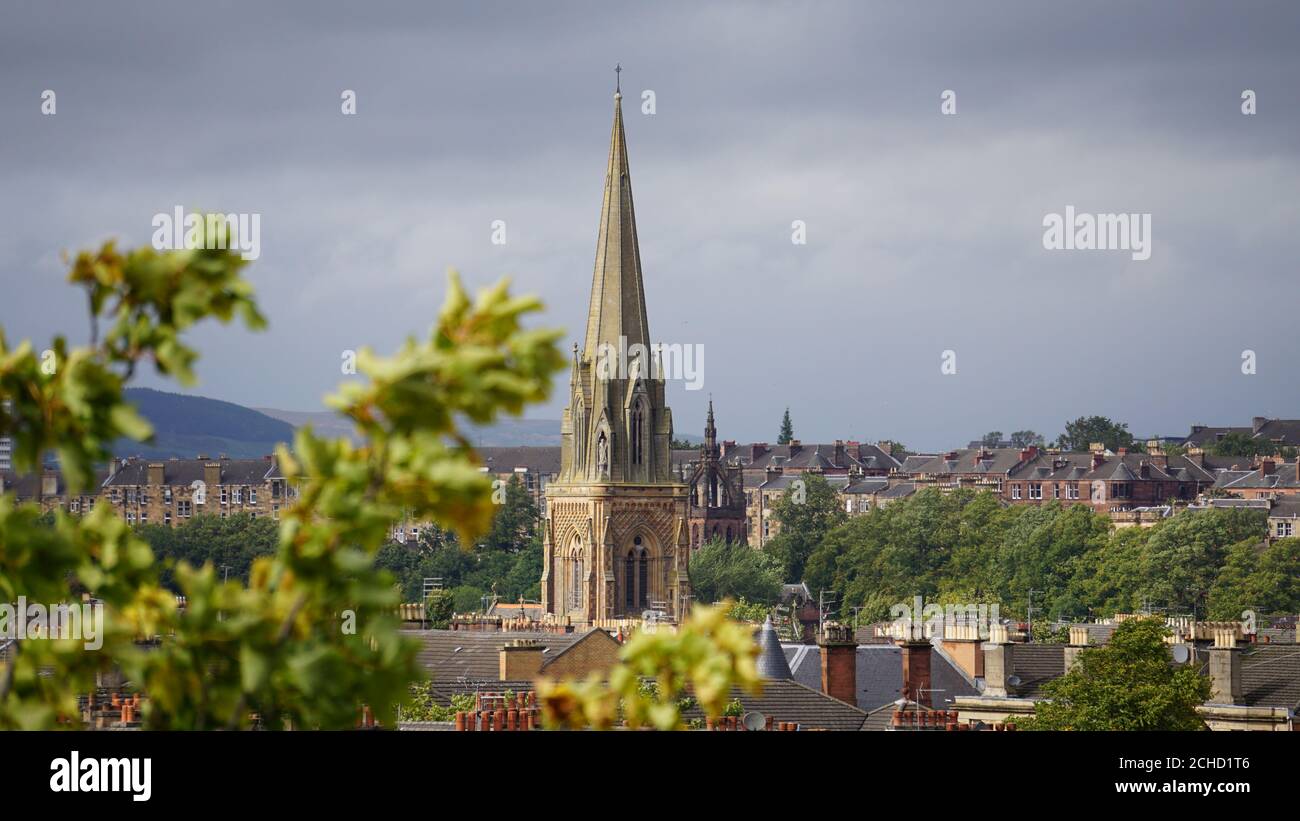 St Mary's Episcopal Cathedral sticking up over the city line, Glasgow, Scotland Stock Photo