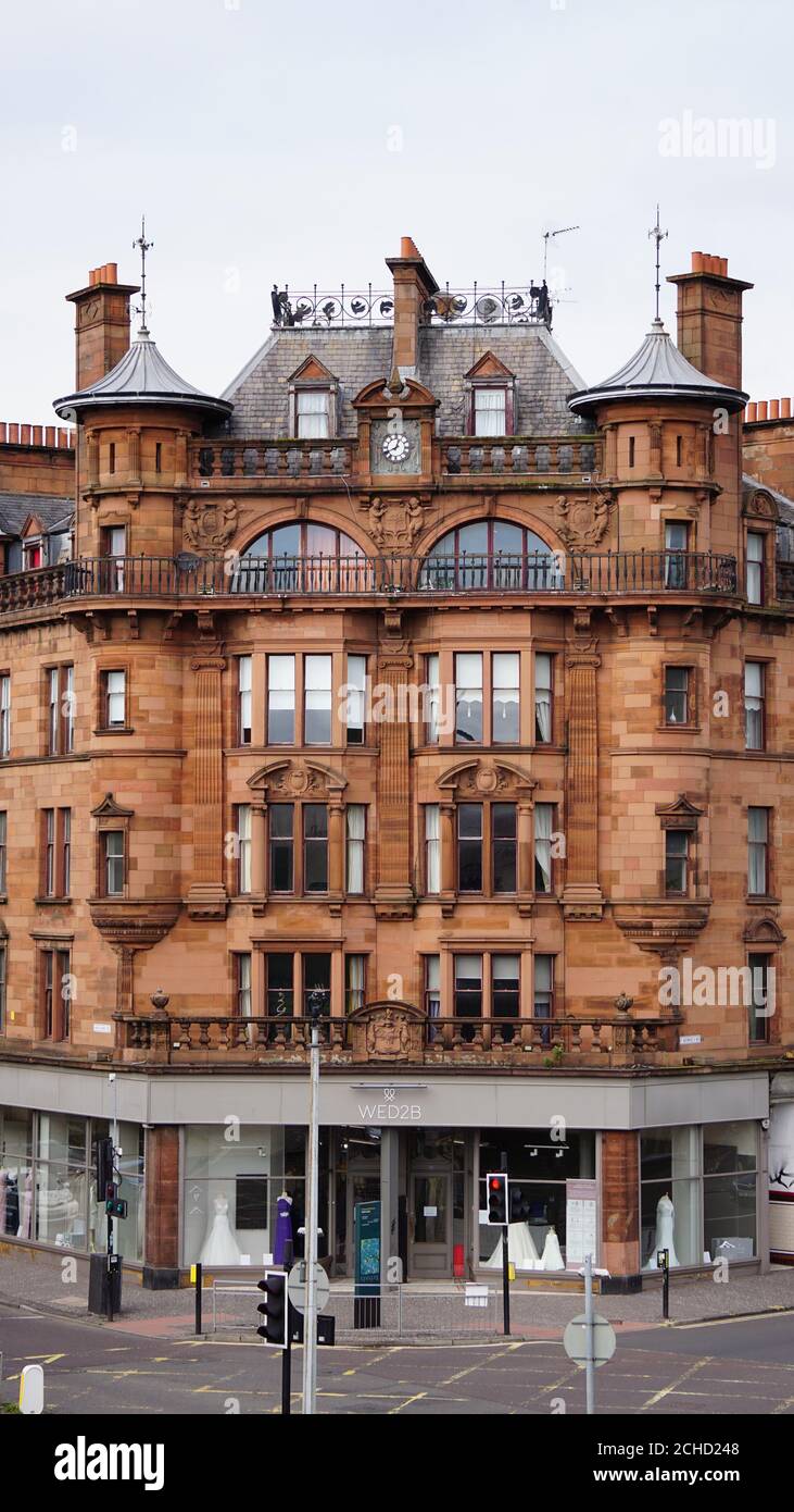 Roofs and Chimney Shot of St. George's Mansions, St. George's Cross, Glasgow, Scotland Stock Photo