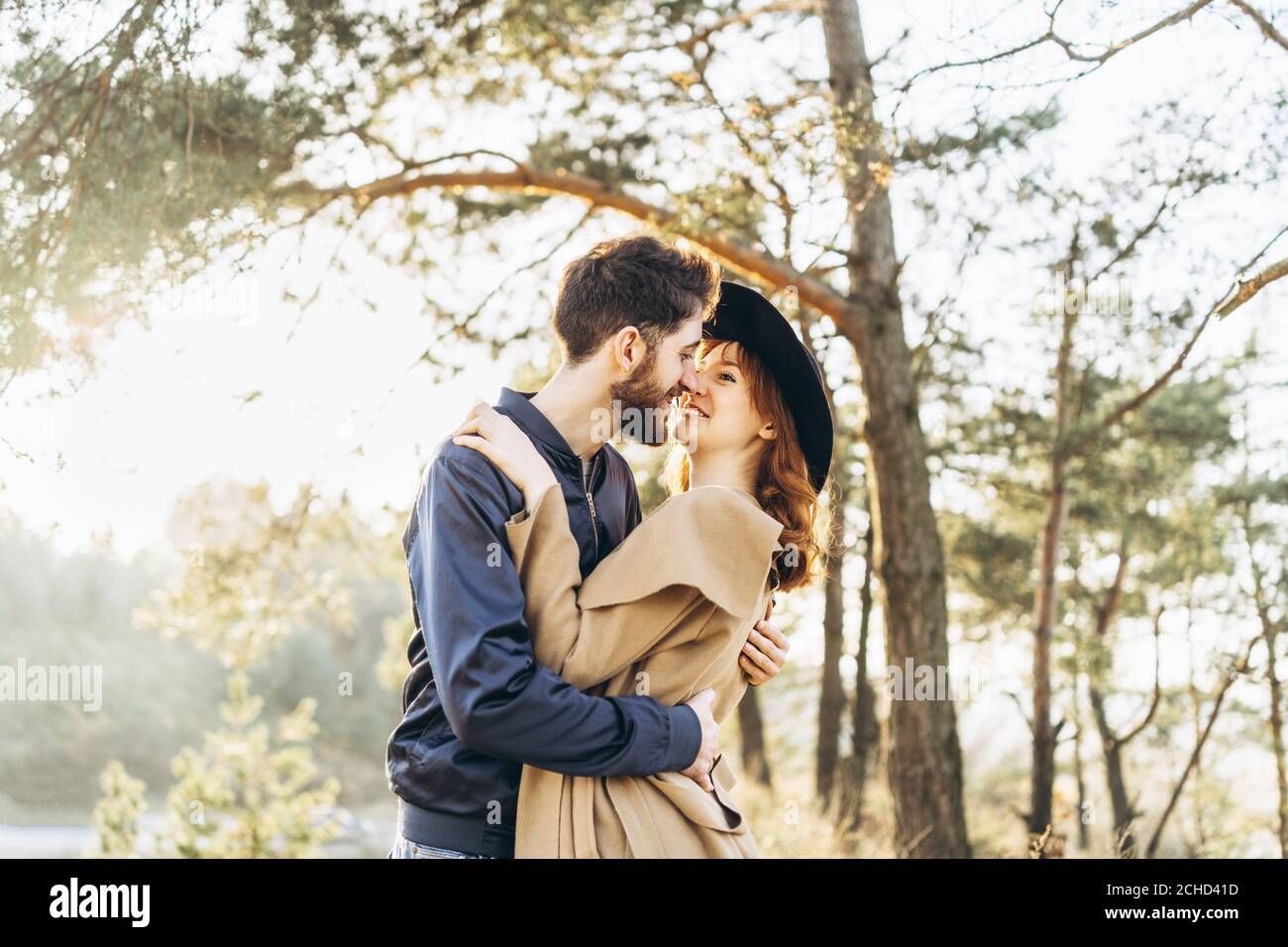 Happy young romantic couple spend time together outdoor Stock Photo - Alamy
