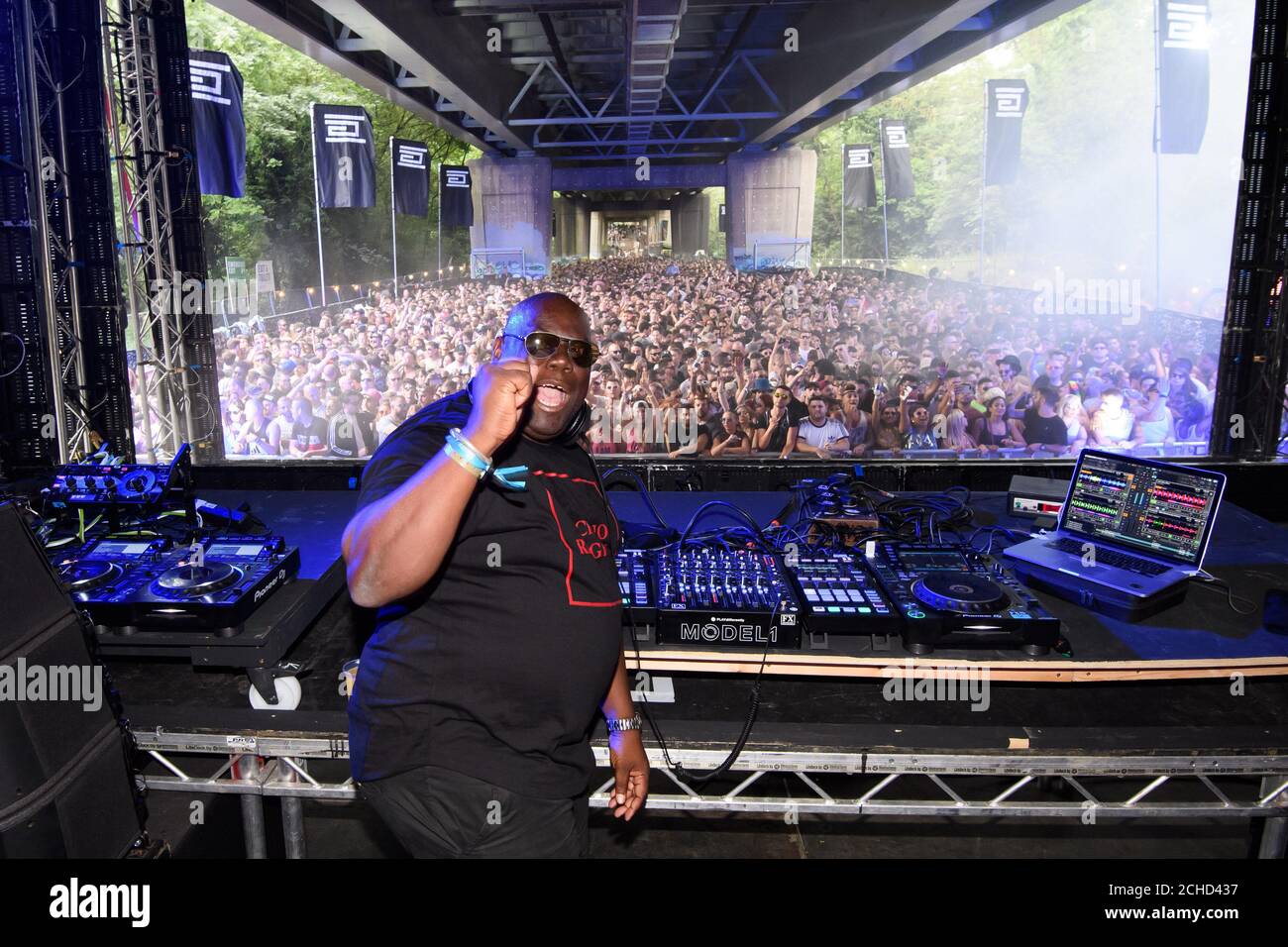 EDITORIAL USE ONLY Techno DJ Carl Cox performs at 'Junction 2' electronic music day festival in London&Otilde;s Boston Manor Park. Stock Photo