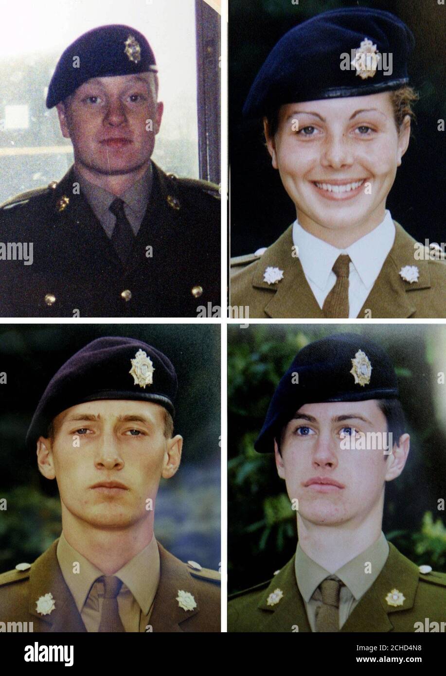 File picture of (Top L-R) Private James Collinson, 17 from Perth, Private Cheryl James, 18, from Llangollen, North Wales, Private Sean Benton from Hastings, East Sussex, and Private Geoff Gray from Seaham, Durham, who all died at Deepcut army barracks in Surrey. Stock Photo