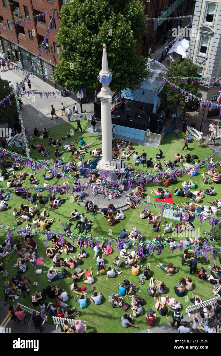 Crowds gather at Soundtrack at Seven Dials in London, a free one-day festival music. Stock Photo