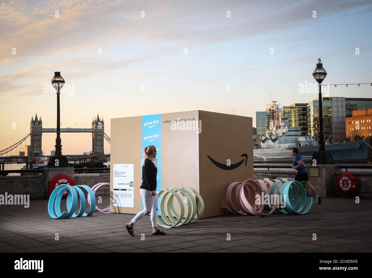 A 10ft x 10ft delivery box arrives in London to announce Amazon Prime Day, which is 36 hours of discounts and deals kicking off midday Monday 16th July. Stock Photo