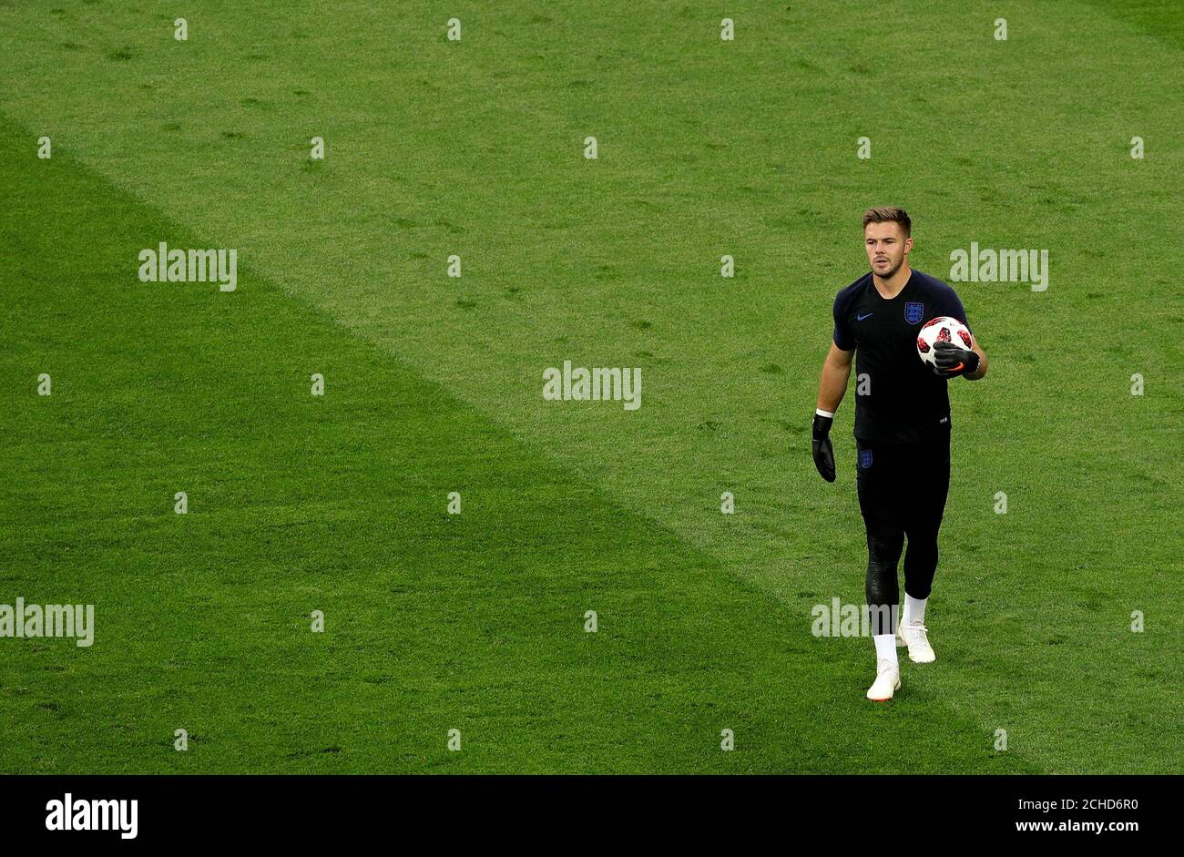 England goalkeeper Jack Butland during warm-up before the FIFA World Cup, Semi Final match at the Luzhniki Stadium, Moscow. Stock Photo