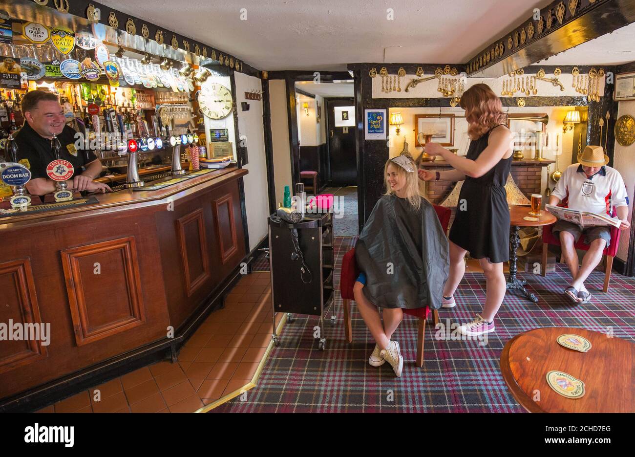 EDITORIAL USE ONLY Hairdresser Vici Rogers sets up a salon to support her local pub The Lord