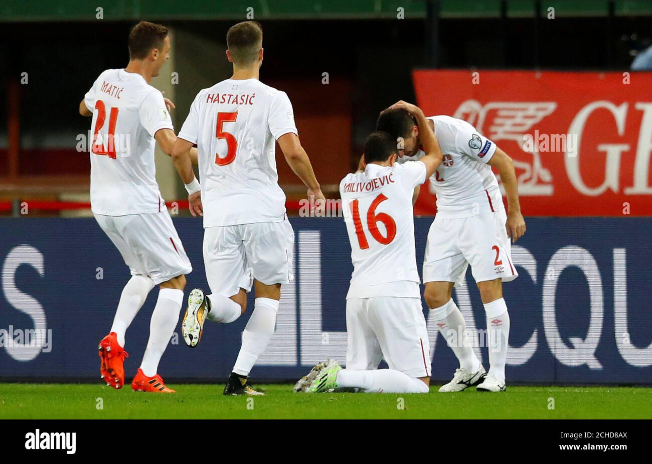 Soccer Football 2018 World Cup Qualifications Europe Austria Vs Serbia Ernst Happel Stadion Vienna Austria October 6 2017 Serbia S Luka Milivojevic Celebrates Scoring Their First Goal With Teammates Reuters Leonhard Foeger Stock Photo Alamy