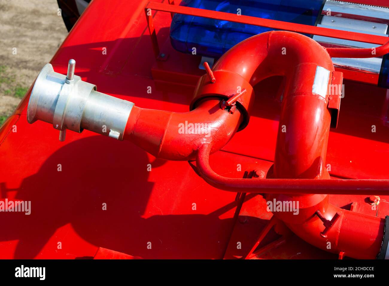 fire monitors located on the roof of the fire truck Stock Photo