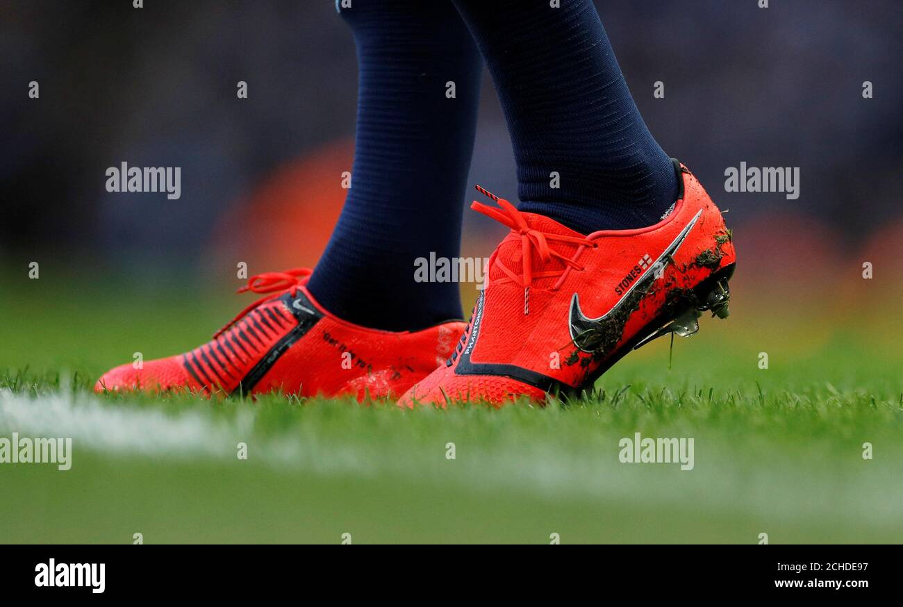 Soccer Football - Premier League - Manchester City v Chelsea - Etihad  Stadium, Manchester, Britain - February 10, 2019 General view of Manchester  City's John Stones' Nike boots during the match REUTERS/Phil