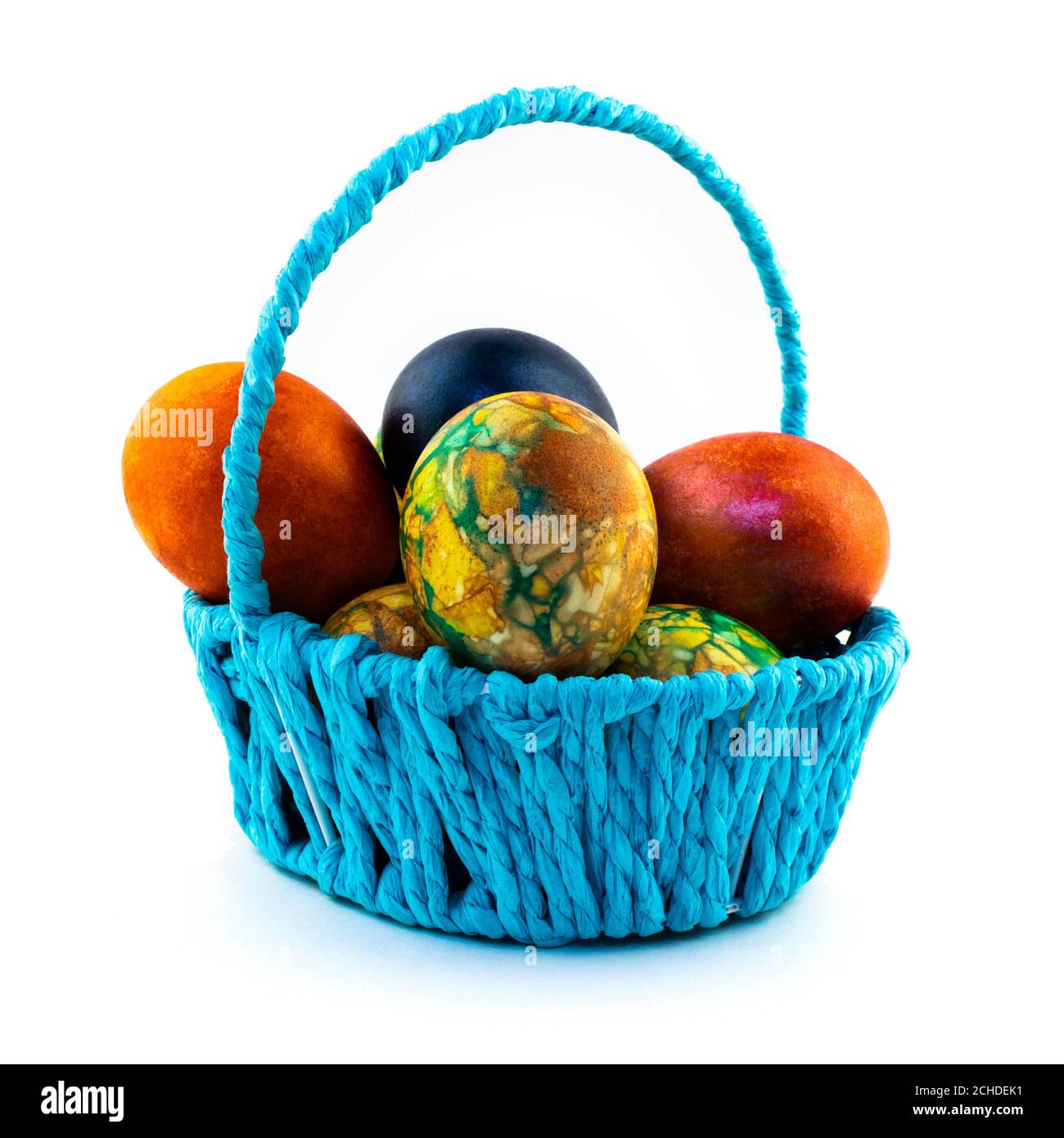 Easter eggs in the blue basket isolated on white background Stock Photo ...