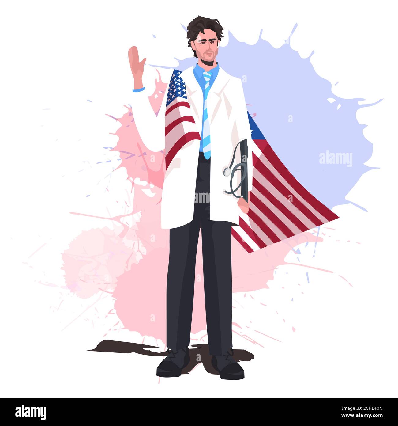male doctor with USA flag waving hand labor day celebration healthcare