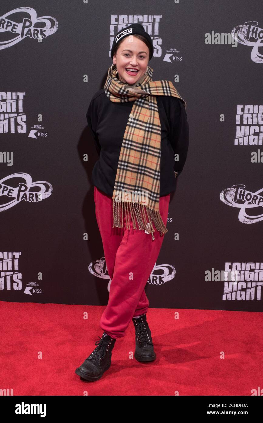 Jaime Winstone at the launch of THORPE PARK Resort's annual Fright Nights season, which is the biggest in Fright Night's history with seven new scare mazes and horror zones. Stock Photo