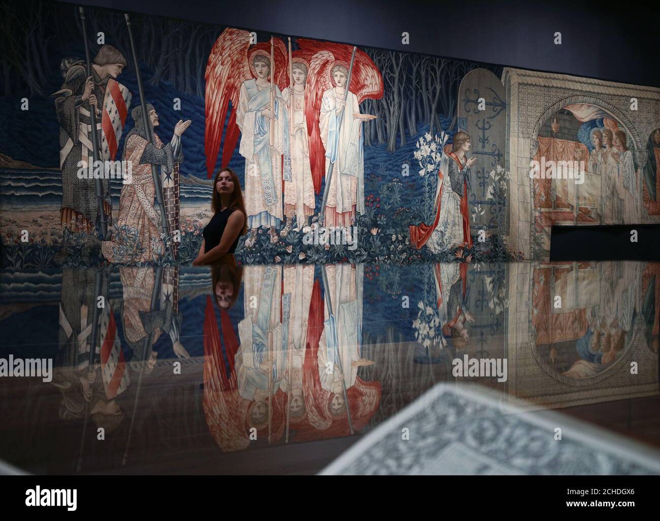 The Holy Grail Tapestries: The Attainment: The Vision of the Holy Grail to Sir Galahad, Sir Bors and Sir Perceval, 1890-4, by Edward Burne-Jones during a photo call for a major retrospective of the Pre-Raphaelite painter at Tate Britain in London. Stock Photo