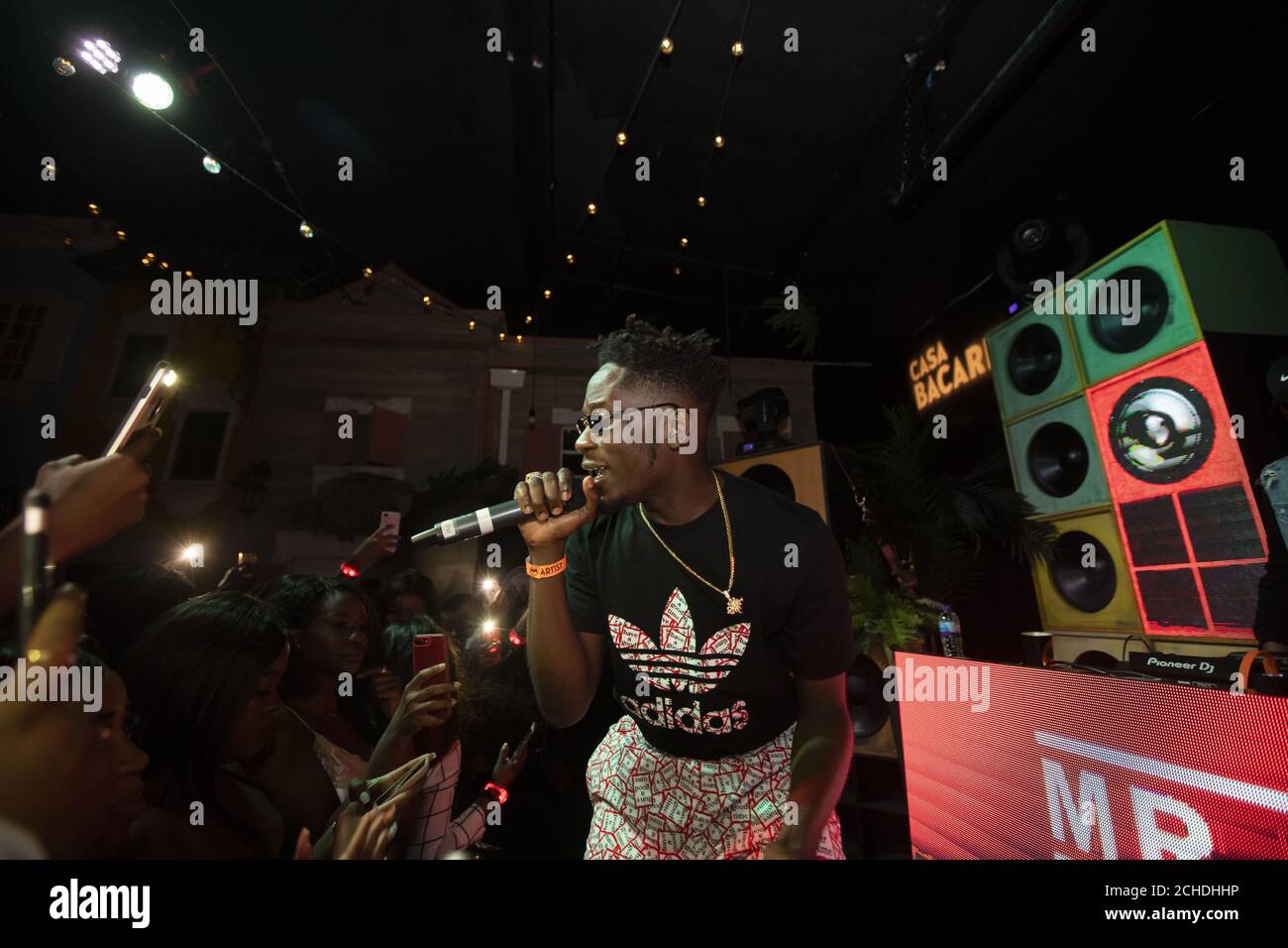 EDITORIAL USE ONLY Mr Eazi performs at Casa BACARDI at Mama Roux in Birmingham.  Stock Photo