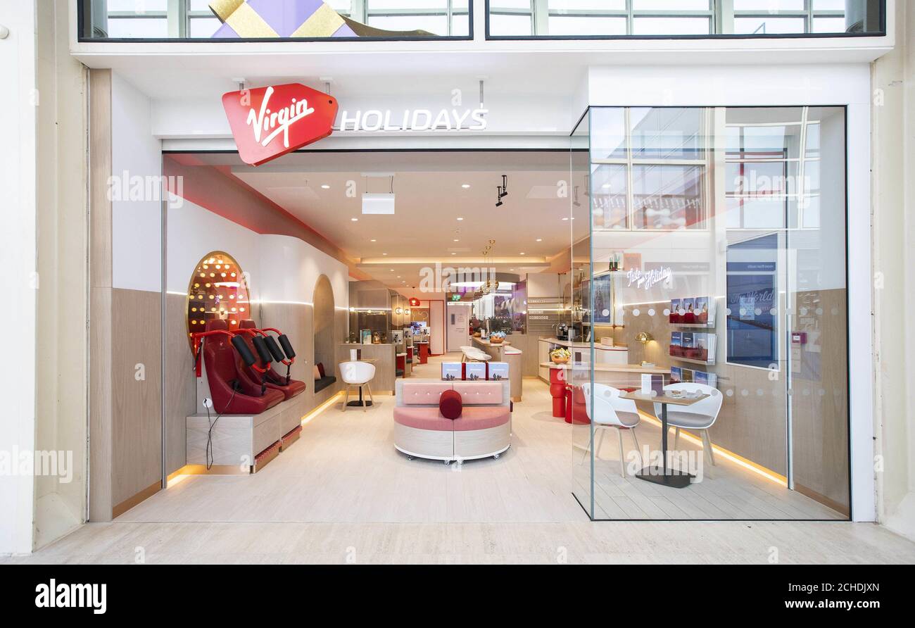 A general view of the new Virgin Holidays flagship v-room store, which becomes the first travel shop to feature personalised spa treatments at centre:mk in Milton Keynes. Stock Photo