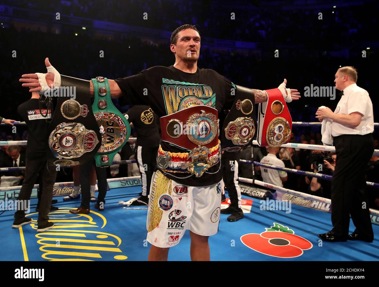 Oleksandr Usyk celebrates after victory against Tony Bellew after their  WBC, WBA, IBF, WBO & Ring Magazine Cruiserweight World Championship bout at  Manchester Arena Stock Photo - Alamy