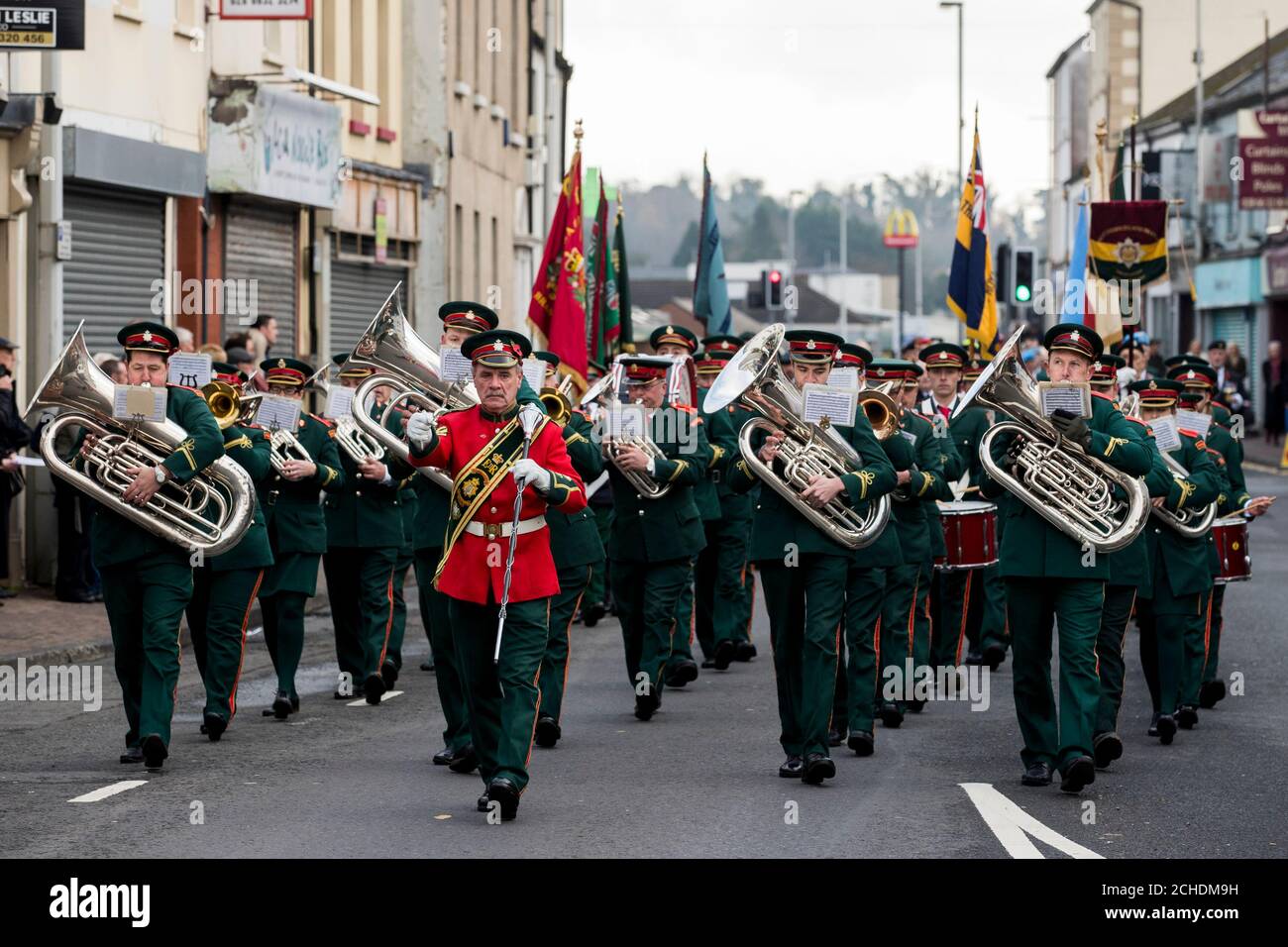 A brass band during a parade through Enniskillen in County Fermanagh