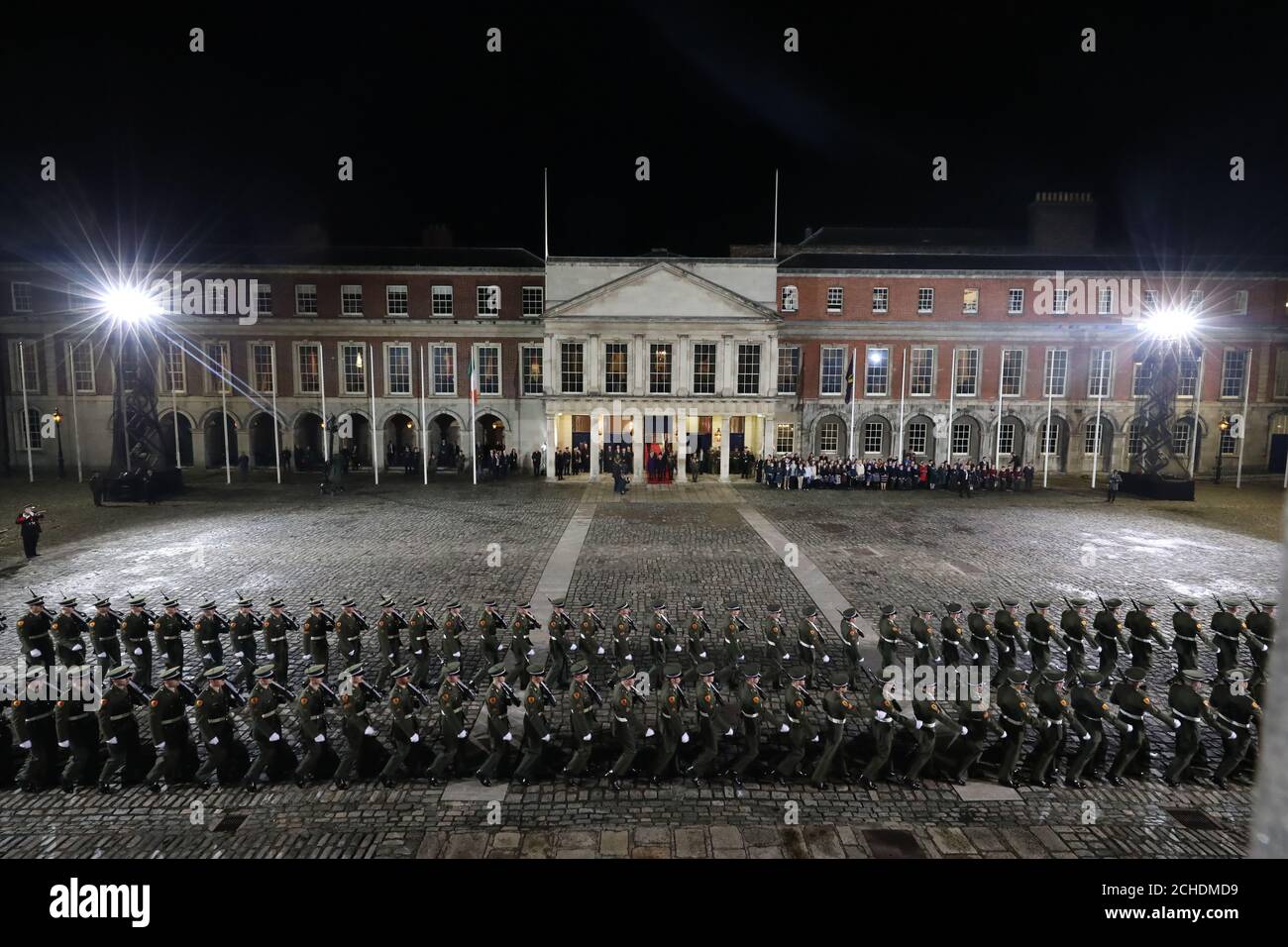 President Michael D Higgins prepares to review members of the Defence Forces at Dublin Castle after being inaugurated as president for a second term. Stock Photo