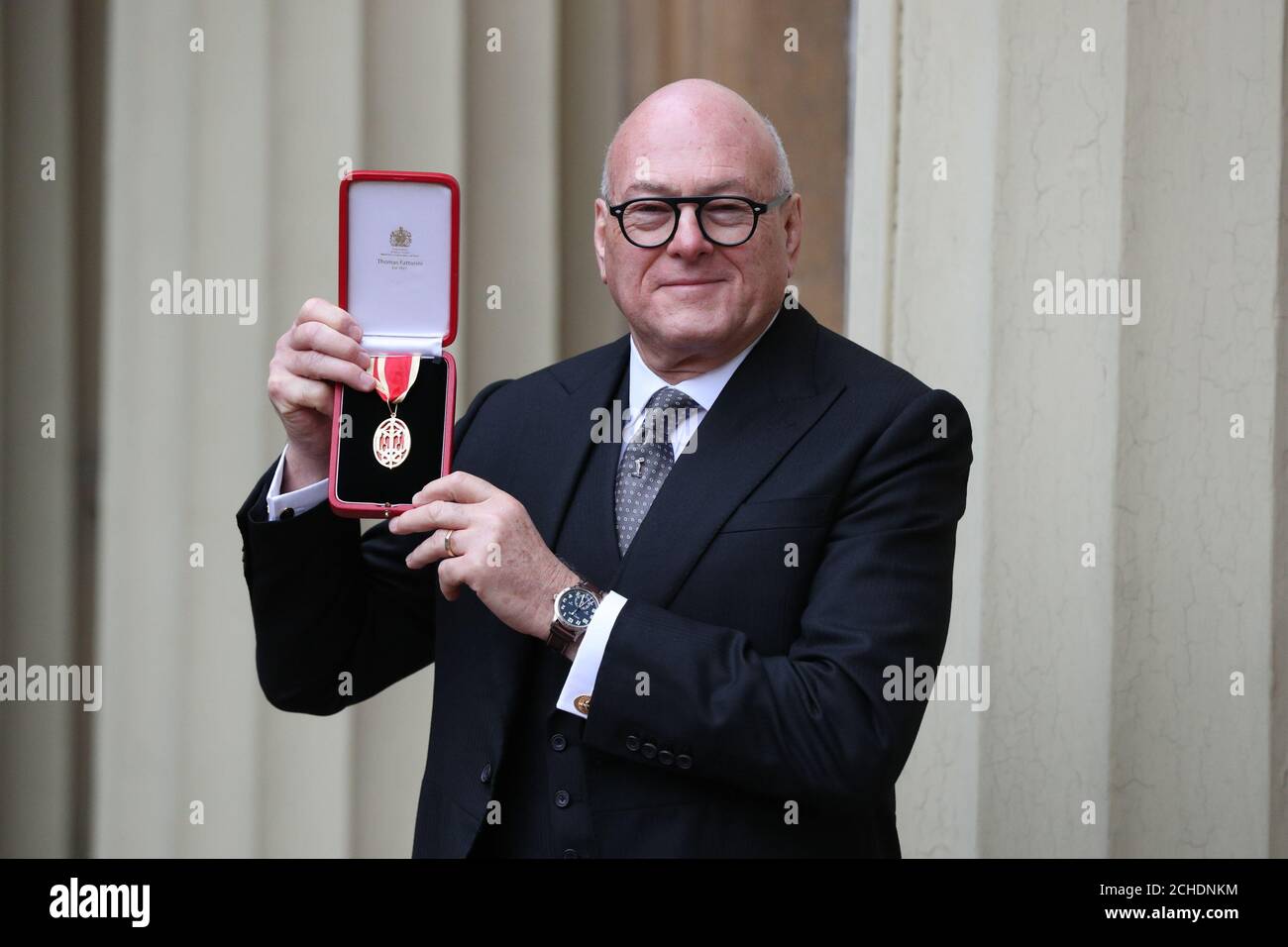 Philanthropist Sir Lloyd Dorfman, after being knighted for services to Philanthropy and the Arts, at an investiture ceremony at Buckingham Palace, London. Stock Photo