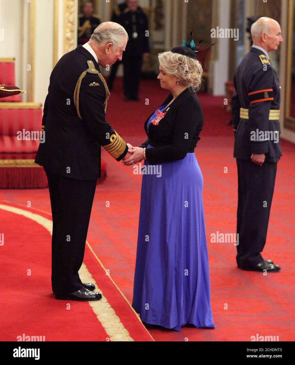 Kate Hardcastle from West Bretton is made an MBE (Member of the Order of the British Empire) by the Prince of Wales at Buckingham Palace. Stock Photo