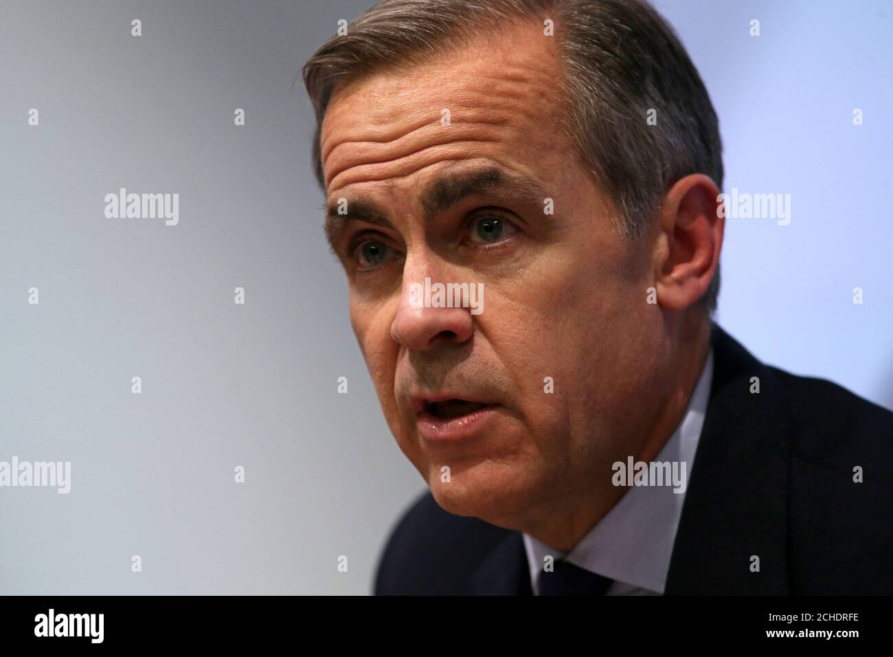 Governor of the Bank of England Mark Carney during the Bank of England's financial stability report at the Bank of England in the City of London. Stock Photo