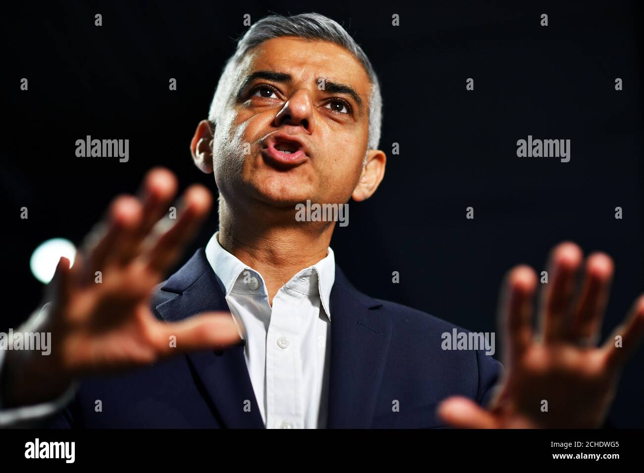 Mayor of London Sadiq Khan speaks during an interview with Reuters at an event to promote the start of London Tech Week, in London, Britain, June 10, 2019.  REUTERS/Dylan Martinez Stock Photo