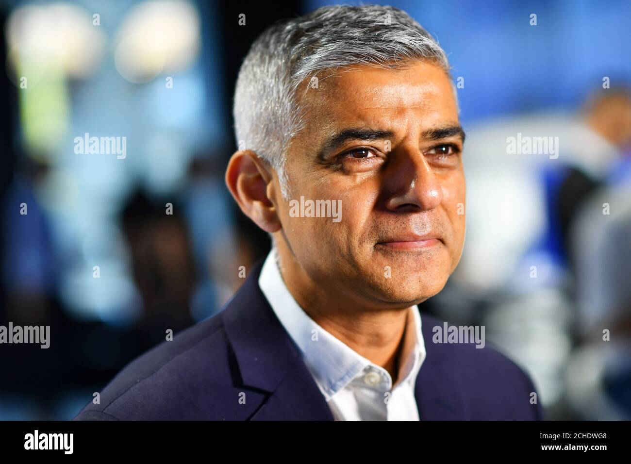 Mayor of London Sadiq Khan poses during an interview with Reuters at an event to promote the start of London Tech Week, in London, Britain, June 10, 2019.  REUTERS/Dylan Martinez Stock Photo