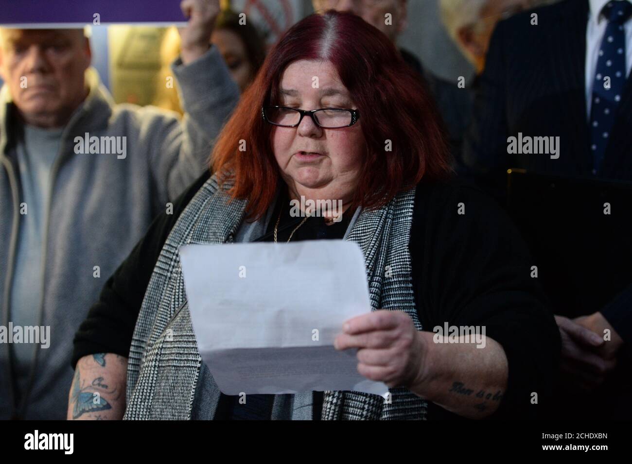 Michelle Hadaway, the mother of Karen Hadaway who was found murdered along with her friend Nicola Fellows, outside the Old Bailey in London after paedophile Russell Bishop was found guilty of the Babes in the Woods murders, ending the two families' 32-year fight for justice. Stock Photo