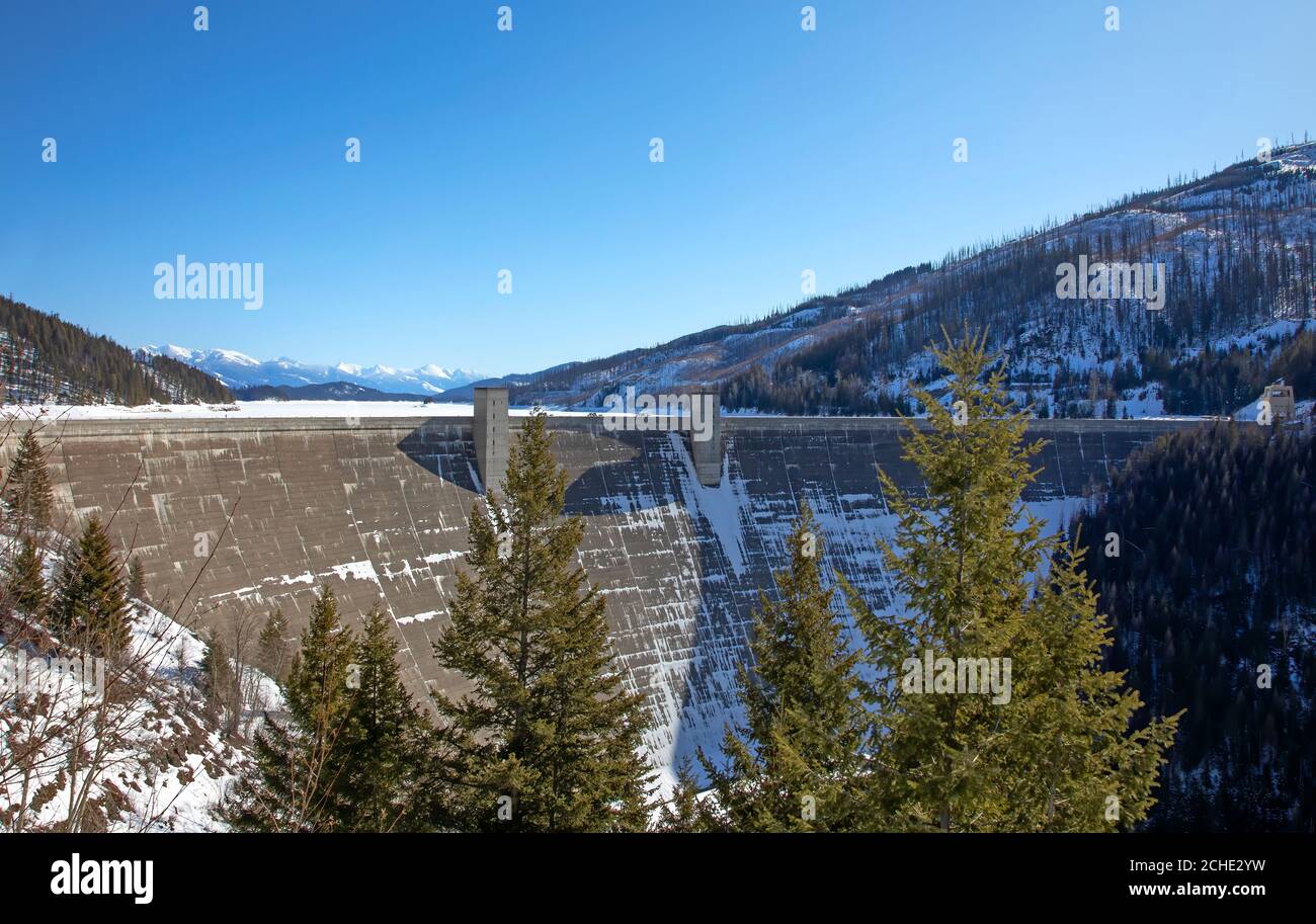Hungry Horse Dam in Flathead National Forest on the Hungry Horse Reservoir in Montana, USA Stock Photo