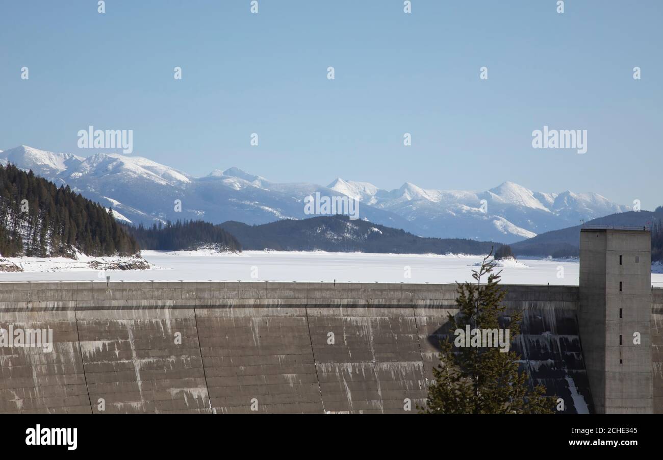 Hungry Horse Dam in Flathead National Forest on the Hungry Horse Reservoir in Montana, USA Stock Photo