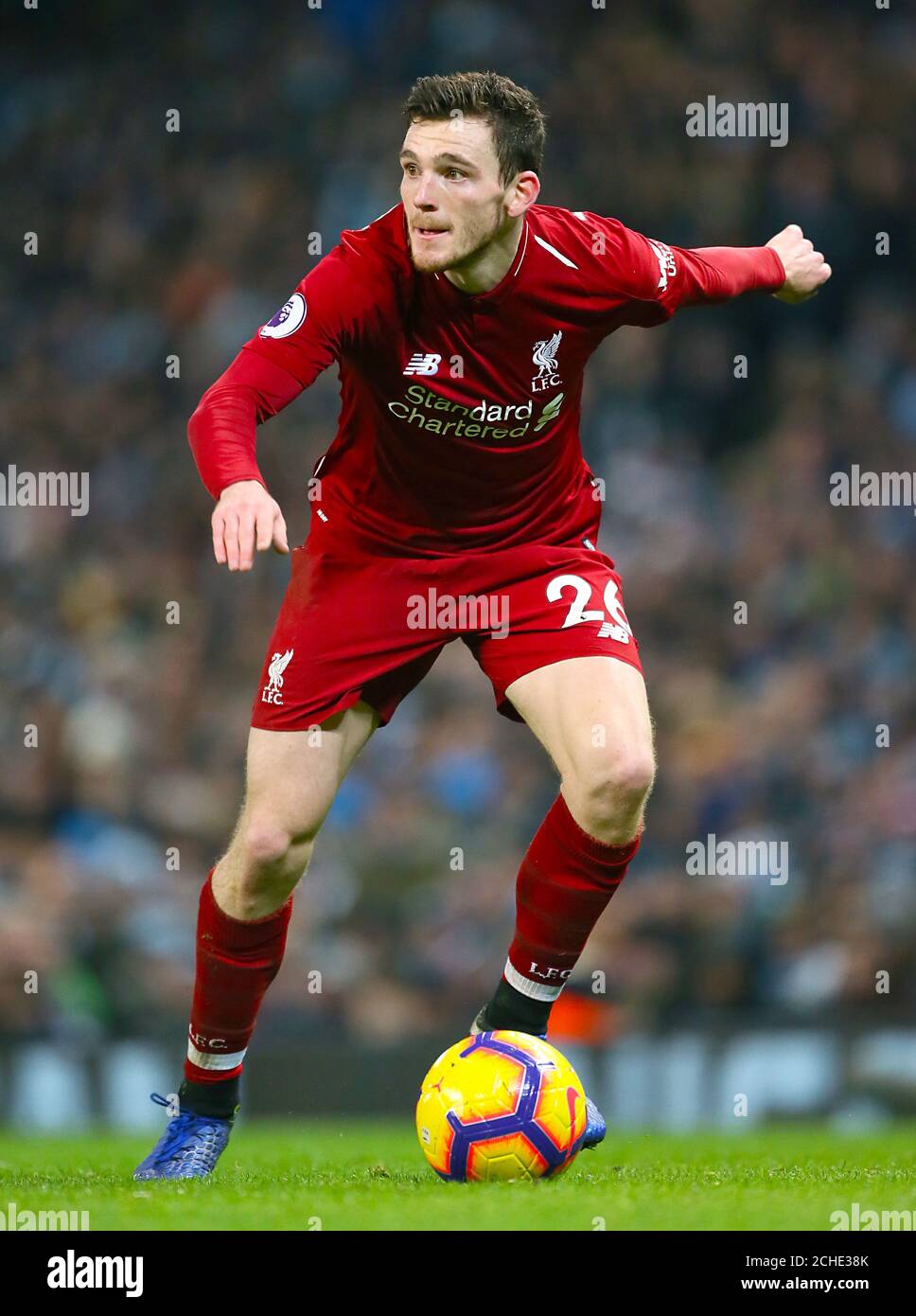Liverpool's Andrew Robertson during the Premier League match at the Etihad Stadium, Manchester. Stock Photo