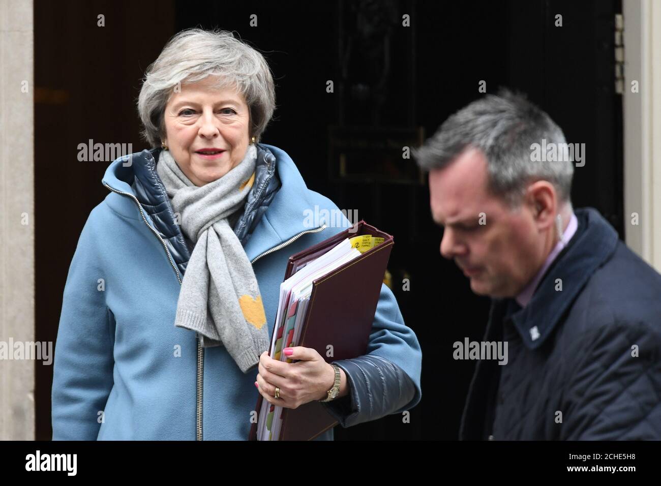 Prime Minister Theresa May leaves 10 Downing Street, London, for the House of Commons to face Prime Minister's Questions. Stock Photo