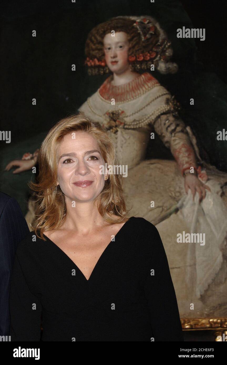 HRH The Infanta Dona Cristina, daughter of King Carlos of Spain, posing by Velazquez's 'Infanta Maria Teresa', c 1652-3, during a private preview of the Velazquez exhibition, at The National Gallery in Trafalgar Square, central London, Stock Photo