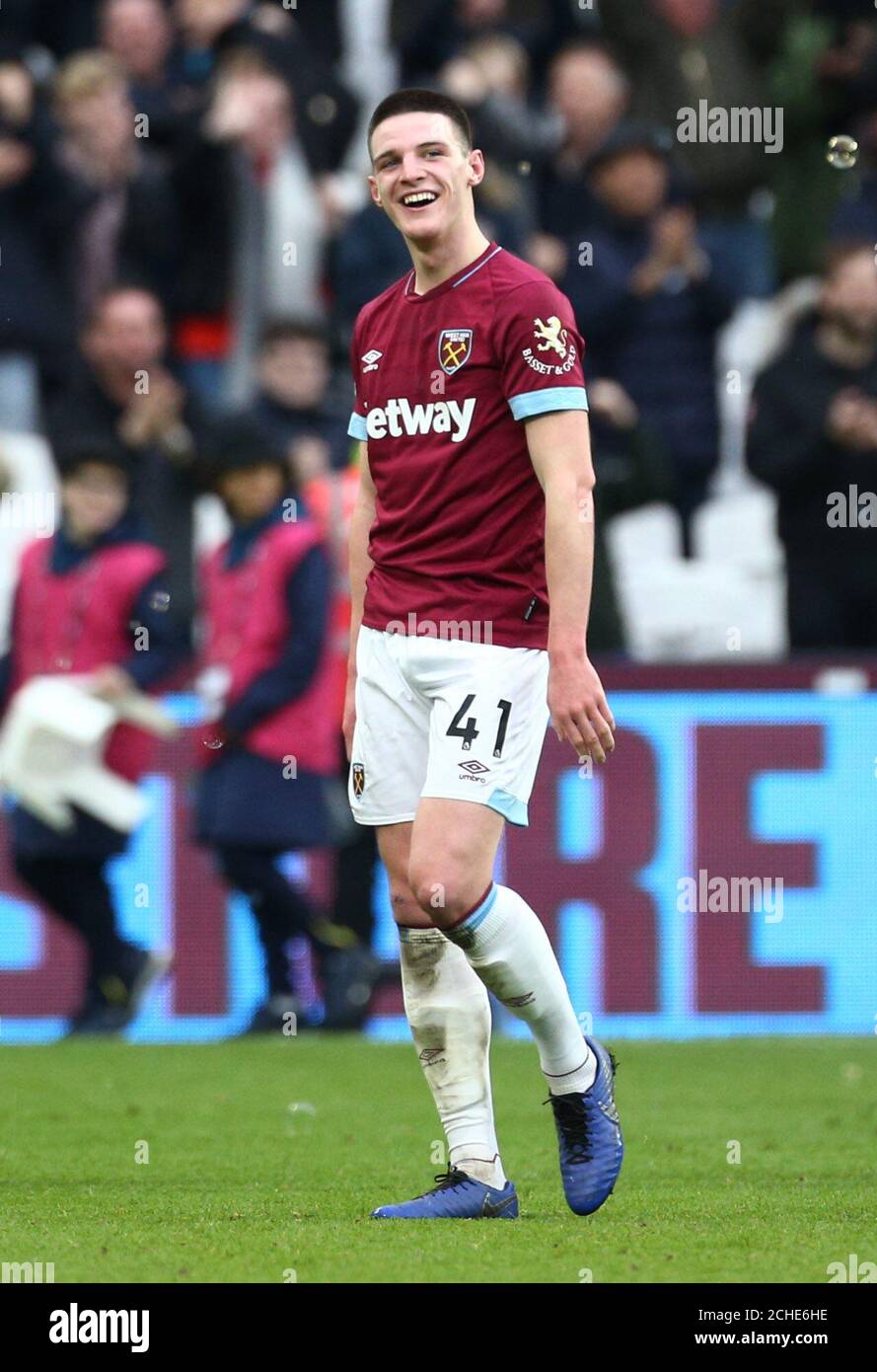 West Ham United's Declan Rice celebrates victory over Arsenal after the ...