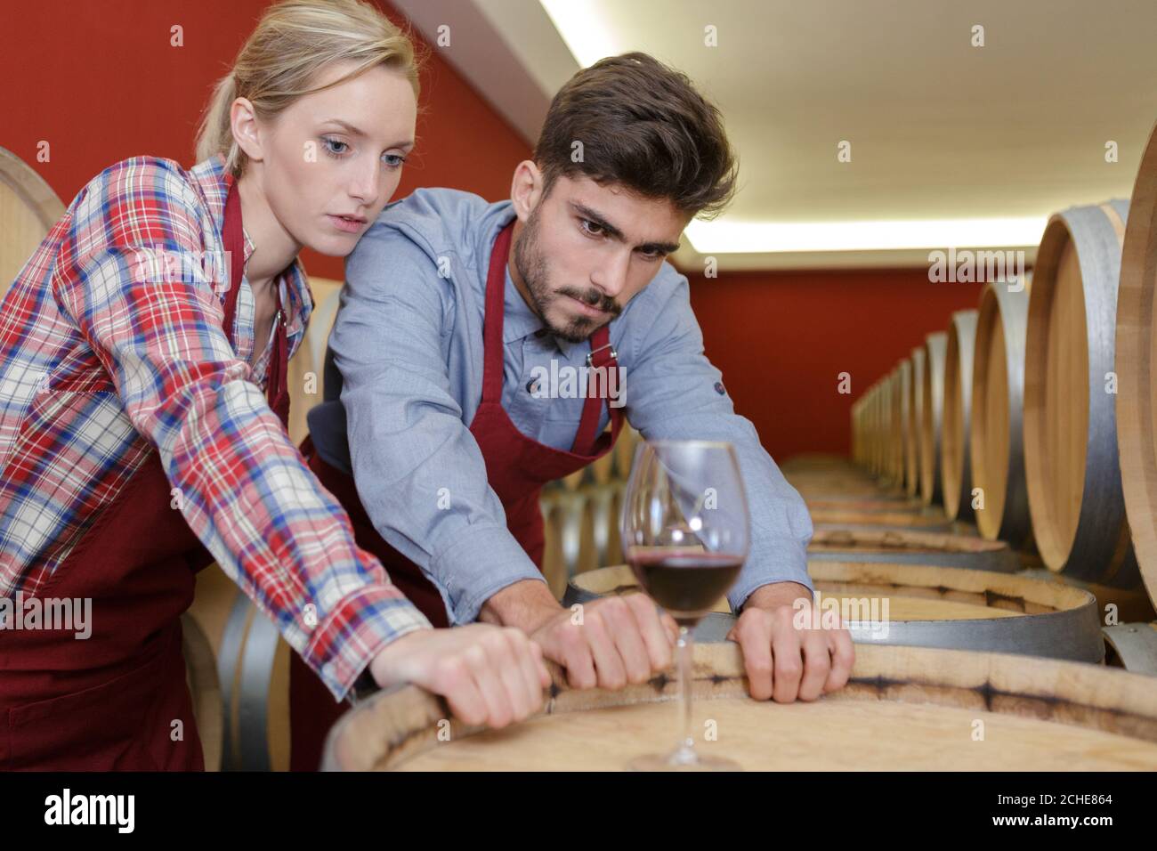 the two wine cellar workers Stock Photo Alamy