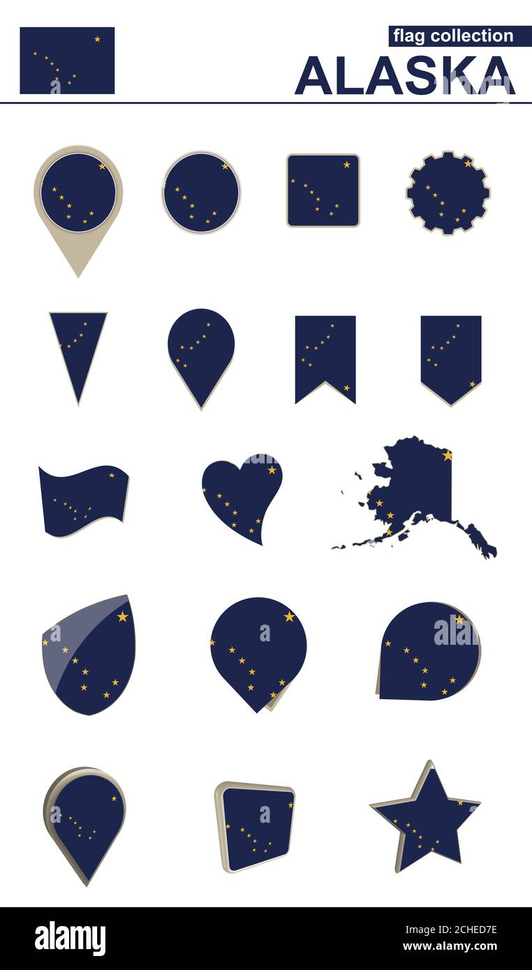 Alaska Flag Collection. Big set for design. Vector Illustration Stock ...