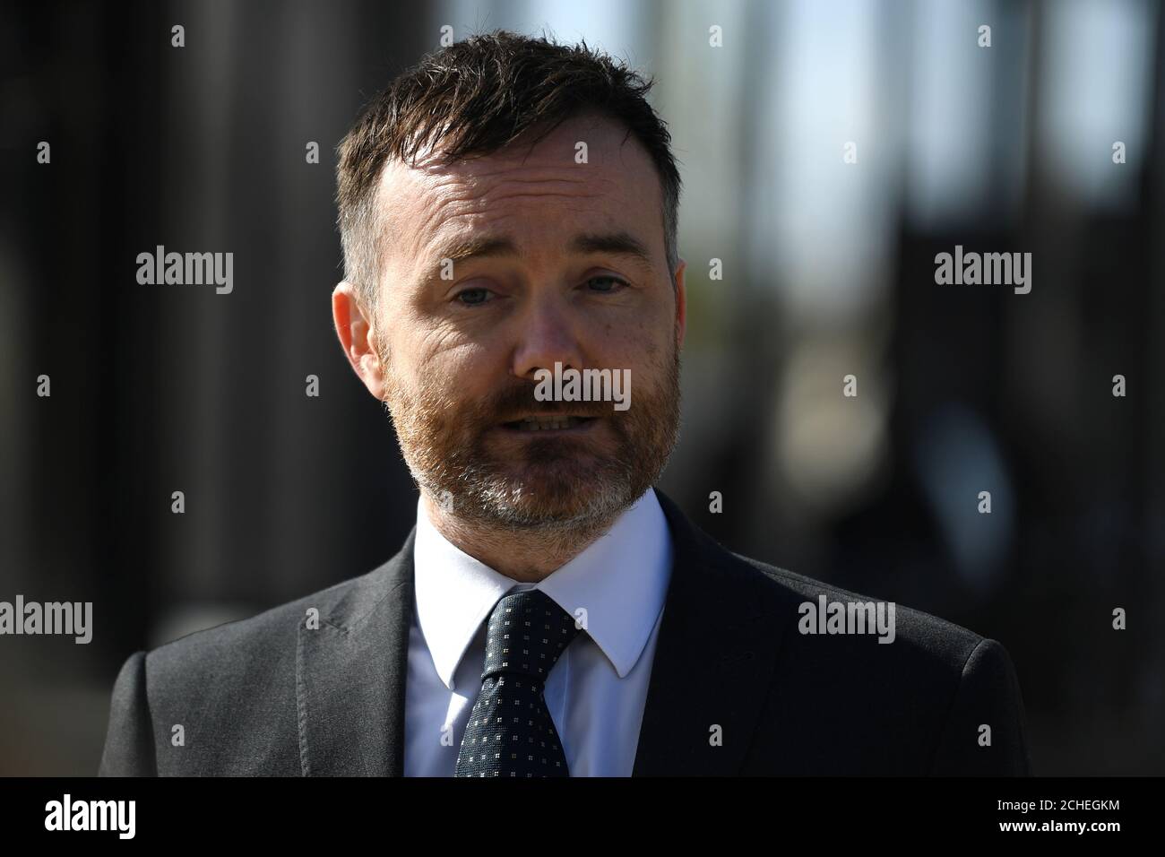 Simon Calvert Deputy Director for Public Affairs at the Christian Institute arrives at a Supreme Court hearing in Laganside courts in Belfast, Northern Ireland, May 2, 2018. REUTERS/Clodagh Kilcoyne Stock Photo