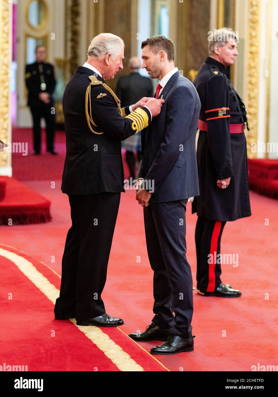 Mr. Gareth McAuley from Woodhouse is made an MBE (Member of the Order of the British Empire) by the Prince of Wales at Buckingham Palace. PRESS ASSOCIATION Photo. Picture date: Thursday May 16, 2019. See PA story ROYAL Investiture. Photo credit should read: Dominic Lipinski/PA Wire Stock Photo