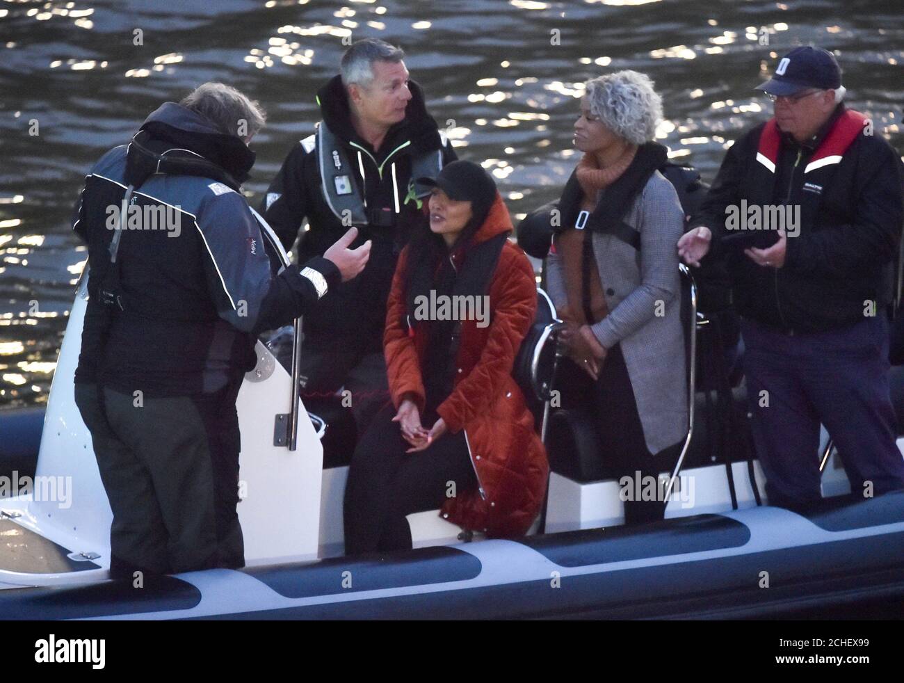 Editorial Use Only Maya Jama Centre Watches Stormzy Perform During His 5g Powered Gig On The River Thames To Mark The Launch Of 5g On Ee London Stock Photo Alamy