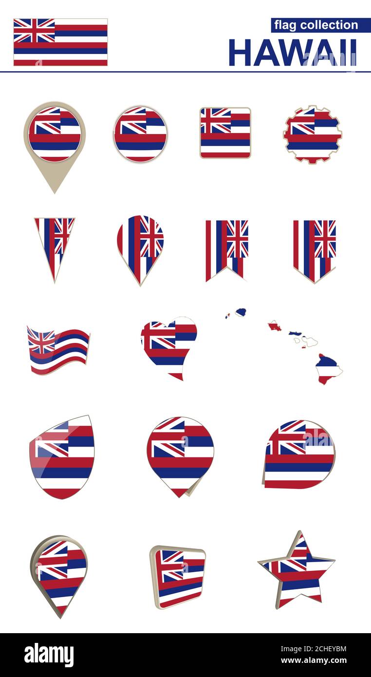 Hawaii Flag Collection. Big set for design. Vector Illustration. Stock Vector
