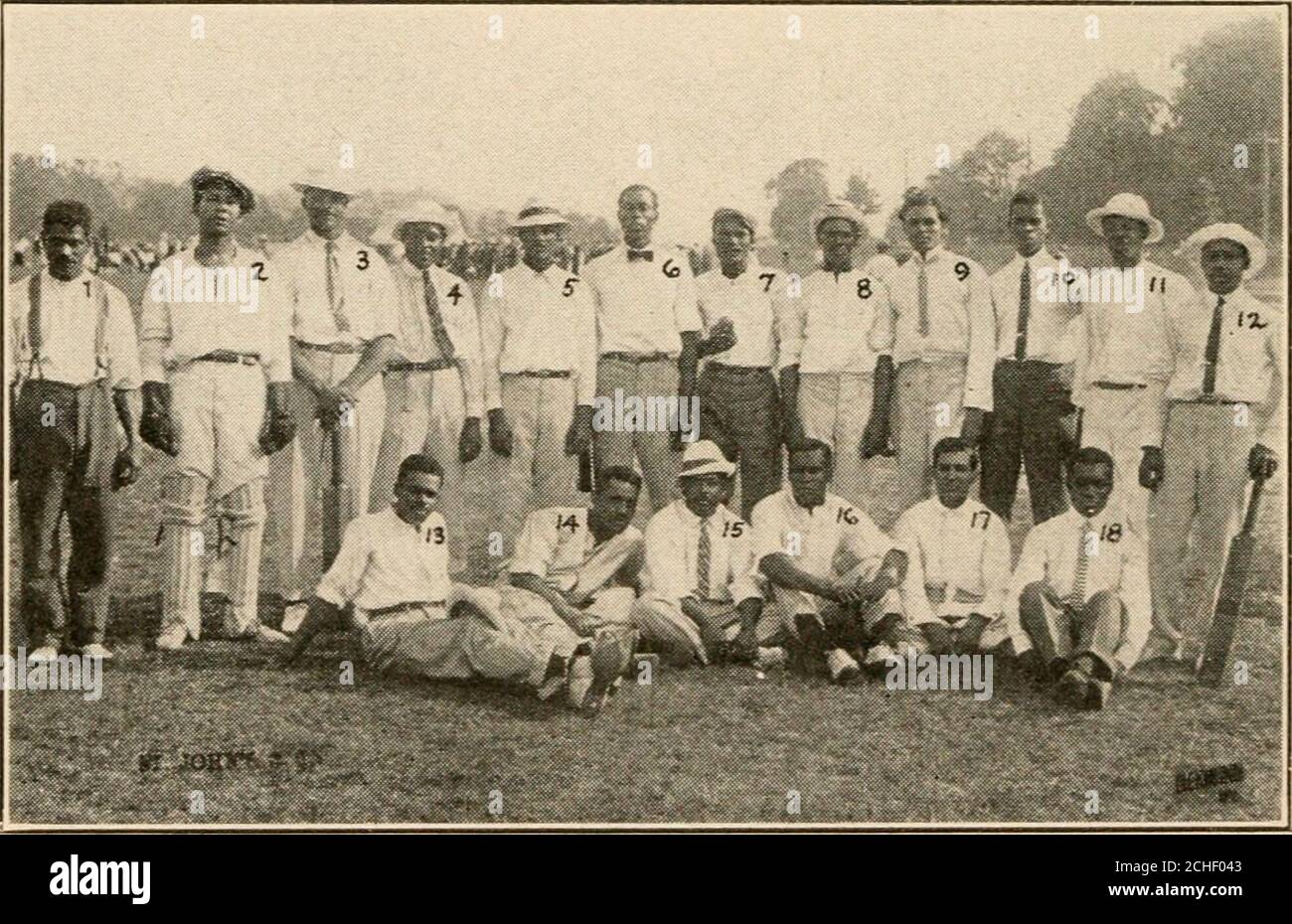 . Spalding's official cricket guide; with which is incorporated the American cricket annual . 1 Williams; 2. J. Riddett; 3, Johnson; 4, A. Riddett; 5, Kaye; 6, Freeman; 7.R. Hale; 8. Nadel; 9. Mascot; 10. F. Hale; 11, Drake: 12, R. Riddett; 13.Rhea; 14, Wrigley; 15. Brook; 16. Geoffroy. Diekmann, Photo, N. Y. VERNON LODGE CRICKET CLUB. VAN CORTLANDT PARK. NEW YORK^. 1, Pickering; 2. Hackmann; 3. B. Martin; 4. Floyd; 5. Clew; 6, J. ^L1rti^; 7.Philips; S. Benjamin; 9. Fulton; 10. B. Testaniark. Vice-Pres.; 11, Thomas;12, Barns: 13. E. P. Testamark, Capt.; 14, DeWitt; 15. Jackson; 16. Emman-uel, Stock Photo