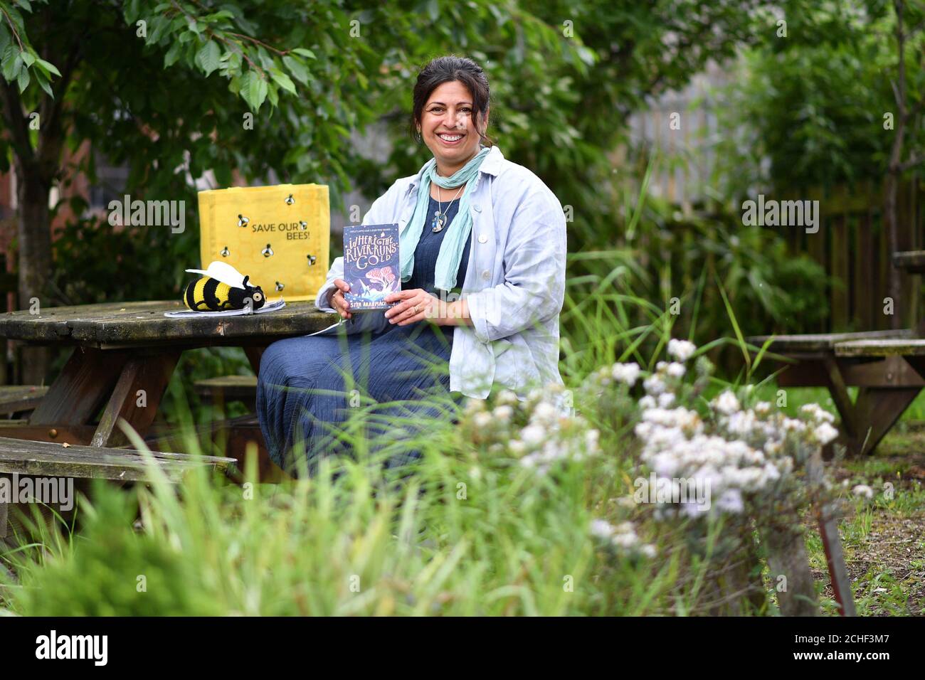 Author Sita Brahmachari at a pop-up book fair, highlighting books by authors and illustrators of colour or those that feature BAME main characters, which has been organised by BookTrust and Scholastics following research that found that less than 2% of published authors and illustrators in the UK are British people of colour Stock Photo