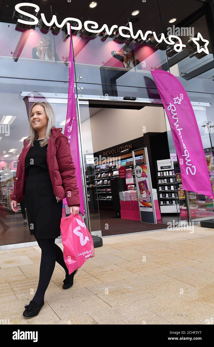 EDITORIAL USE ONLY A new Superdrug store opens today in Broughton Shopping Park, Cheshire. PRESS ASSOCIATION. Picture date: Friday July 12, 2019. The store has created 21 new jobs and will offer customers affordable health and beauty products, everyday toiletries and a range of luxury fragrances. The store will feature a brand new Beauty Studio offering a Brow & Lash Bar and a Nail Bar. Ear and nose piercing services are also coming soon to the new store. The store also benefits from a Nurse Clinic, which will provide travel vaccinations. Photo should read: Anthony Devlin/PA Wire  Stock Photo
