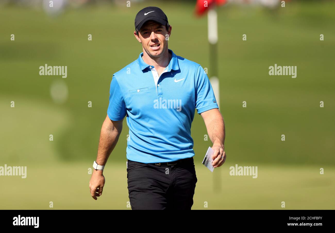 Northern Ireland's Rory McIlroy after finishing his first round at four over during day one of the BMW PGA Champtionship at Wentworth Golf Club, Surrey. Stock Photo