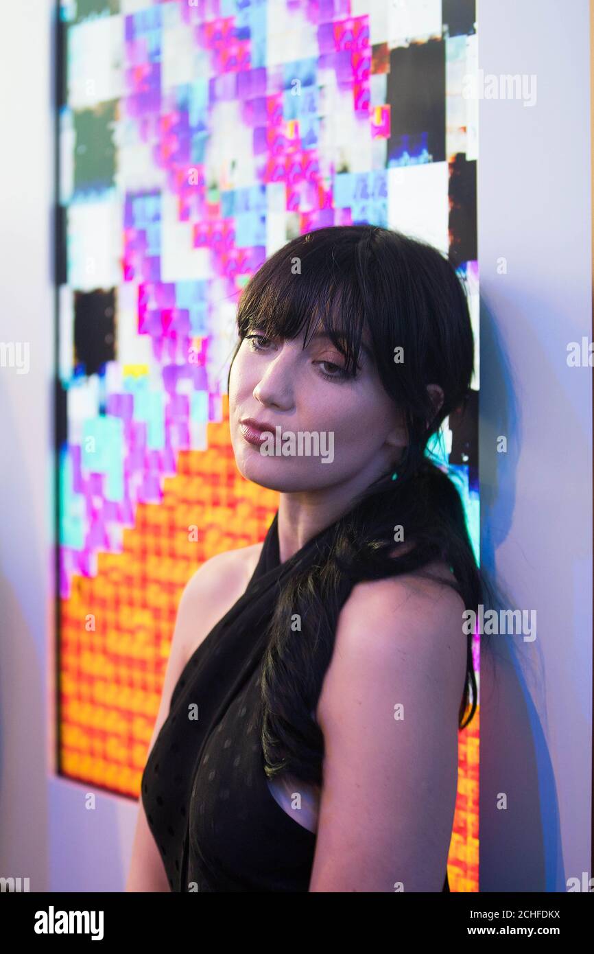 EDITORIAL USE ONLY Daisy Lowe attends the Bombay Sapphire Stir Creativity Lounge at Frieze London, where the gin brand is launching a new Artificial Intelligence art collection in collaboration with artist Yinka Ilori. Stock Photo