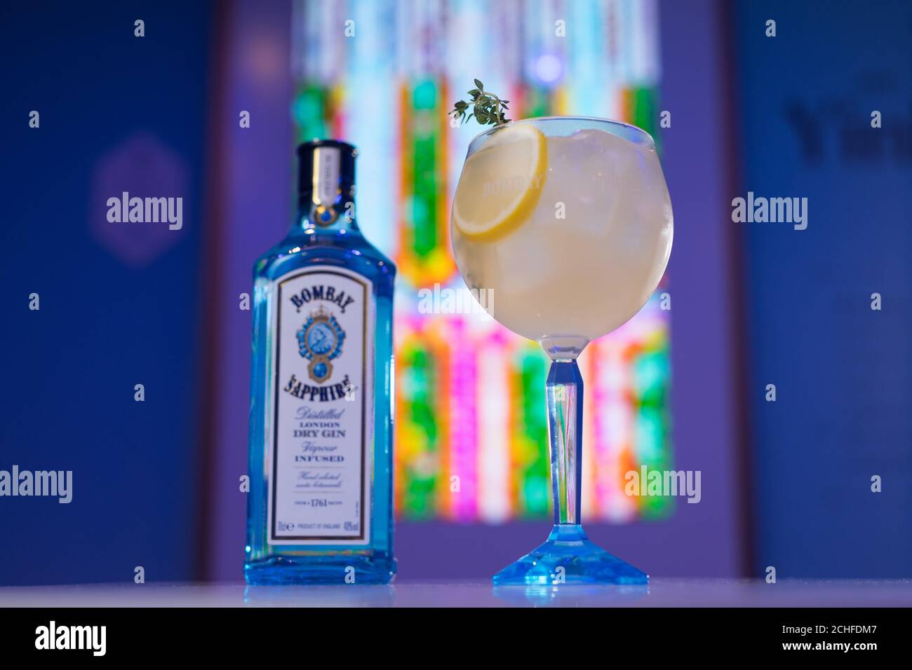 EDITORIAL USE ONLY The Bombay Sapphire Stir Creativity Lounge at Frieze London, where the gin brand is launching a new Artificial Intelligence art collection in collaboration with artist Yinka Ilori. Stock Photo
