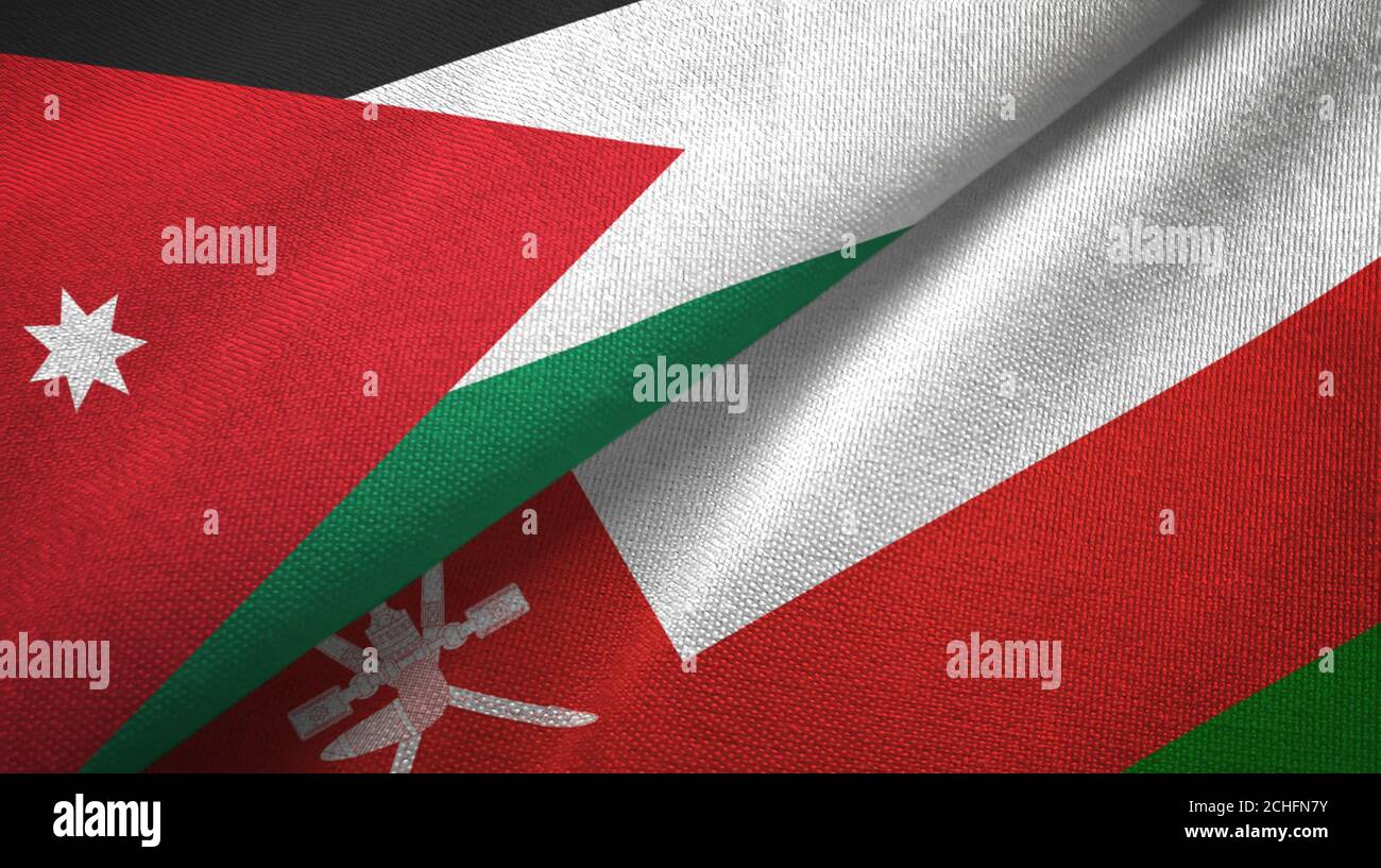 Jordan and Oman two flags textile cloth, fabric texture Stock Photo Alamy