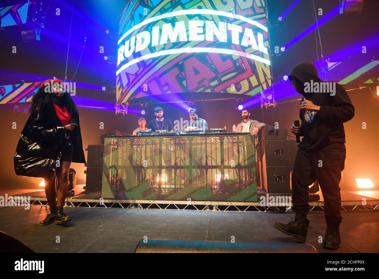 EDITORIAL USE ONLY Rudimental perform at the Huawei nova 5T Battersea Park Fireworks Afterparty, London. Stock Photo