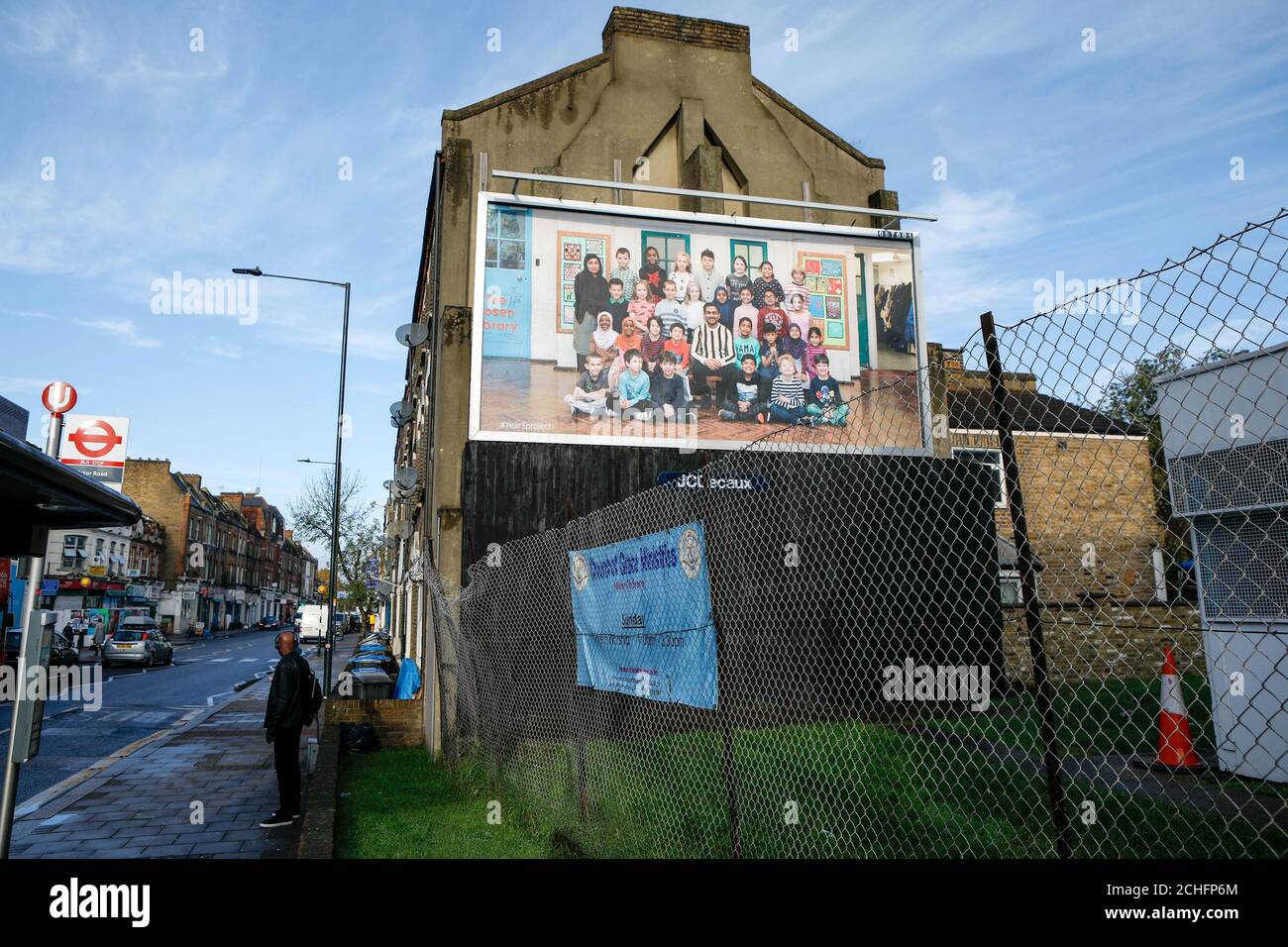 A billboard from the #Year3Project, created by London-born Turner Prize-winning artist and Oscar-winning filmmaker Steve McQueen in partnership with Tate Britain, Artangel and A New Direction, which launches this week, Harrow Road in London. Stock Photo